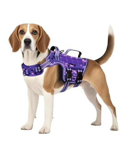 Tactical Dog Harness Medium Sized, Heavy Duty No Pull Dog Harness with Handle, Easy On and Off Service Dog Vest with Molle System, Reflective Pet Vest for Walking Hiking Training - color: Purple Camo, size: M(Neck:17-23",Chest:22-32"),35-50 lbs