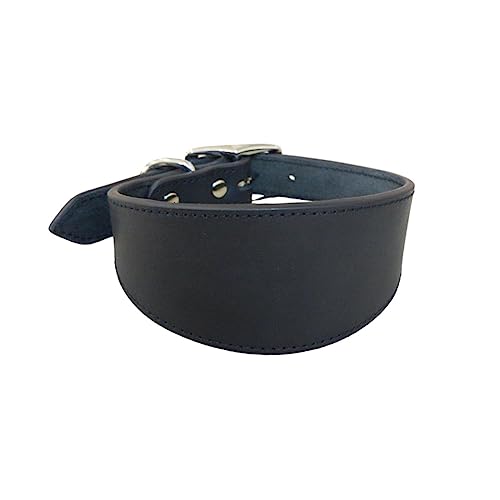 Wide Padded Dogs Collar Genuine Leathers Puppy Collars for Lurchers Italian Greyhounds Comfortable Pet Dogs Accessories - color: Black, size: 35cm