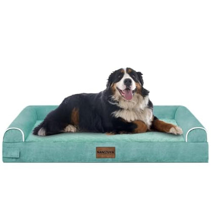 Large Dog Bed Orthopedic Washable: Jumbo Dog Bed Bolster Extra Large Dogs Egg Crate Foam Sofa Couch Waterproof Removable Cover - Aqua Blue - color: Aqua Blue, size: 53.0"L x 42.0"W x 6.5"Th