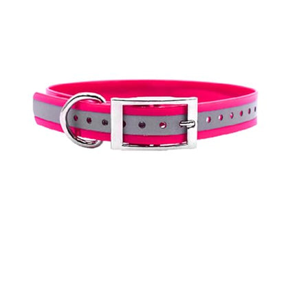 Outdoor Dog Supply Personalized 1" Reflective Pink Extra Long D-Ring Dog Collar with Custom 3/4" Brass Nameplate | Waterproof, Odor-Resistant, Adjustable for Large and Giant Breed Dogs - color: Pink