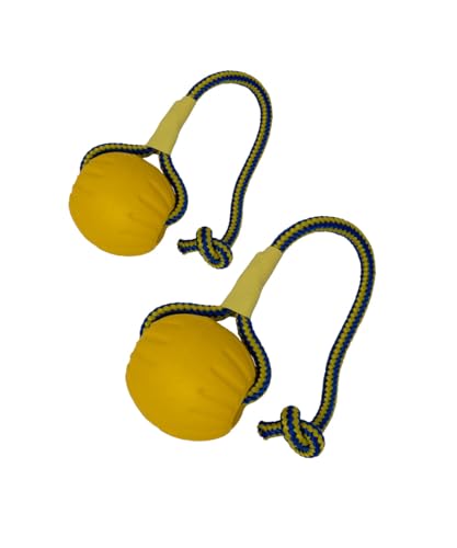 2 Pack Ball with Rope Dog Toy,Fling Dura Foam Toy,Dog Water Float Ball Rraining Boall on Rope (1 * 7cm/2.8"+1 * 9cm/3.5") - size: 1*7cm/2.8"+1*9cm/3.5"
