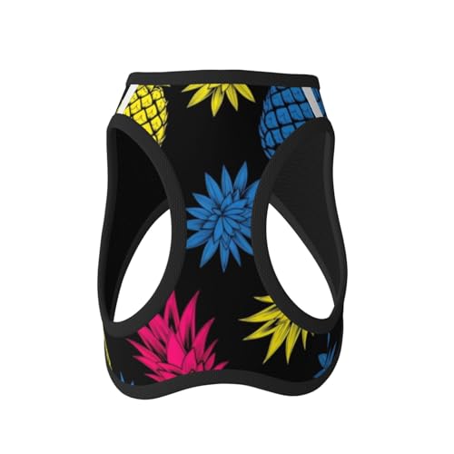 Waterproof Dog Vest Harness Set, Upside Down Pineapple Pink Yellow Blue, 3D Printed No Pull Reflective Straps, Adventure Gear for Hunting Training Trips - color: Style (524), size: Small