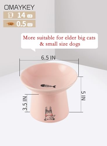 Extra Wide Elevated Ceramic Cat Bowls, 6.5 Inch Raised Pet Bowl Set for Food & Water, Whisker Fatigue Shallow Food Dish for Elder Big Cats Small Dogs, Set of 2, Green & Pink - color: Green & Pink