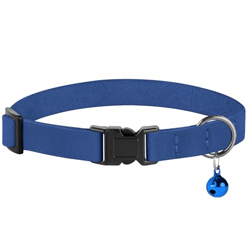 Breakaway Cat Collar Leather with Removable Bell - 13 Colors Available - Soft Adjustable Girl Boy Safety Lightweight Pet Kitten Collars Pink Brown Blue Green Red Orange Black (Blue) - color: Blue