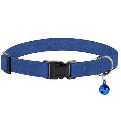 Breakaway Cat Collar Leather with Removable Bell - 13 Colors Available - Soft Adjustable Girl Boy Safety Lightweight Pet Kitten Collars Pink Brown Blue Green Red Orange Black (Blue) - color: Blue