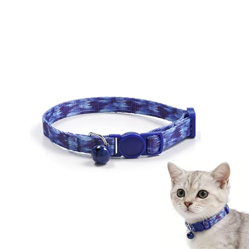 Breakaway Cat Collar with Bell,Adjustable Woven Kitten Collar for Small Cats,Lightweight Safety Buckle Cat Necklace,Cute Decorative Polyester Collar for Indoor Girl or Boy Cats (Blue) - color: Blue