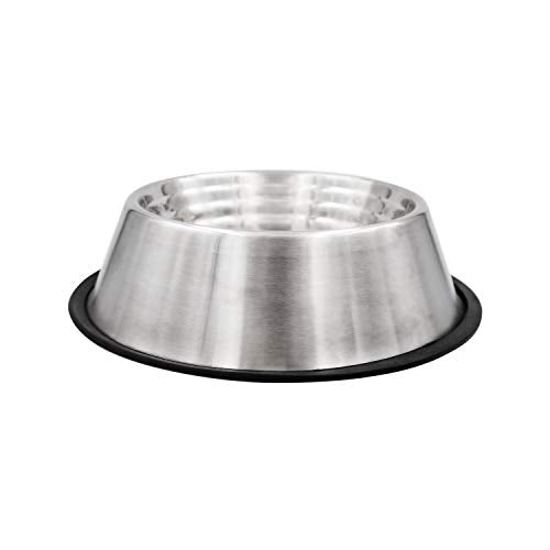 Fuzzy Puppy Non-Tip Dog Bowl with Rubber Base, Built-in Measurements, Won't Slip, Skid or Tip, Stainless Steel, 64oz (NTD-64) - size: 64 oz