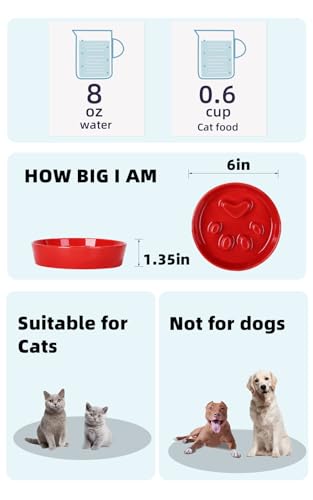 Slow Feeder Cat Bowls, Ceramic Fun Slow Eater Bowl for Cats (Red)