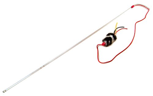 Purrfect Cat Toy with Feather, Red Cord, Faux-Fur End Varies in Pattern and Style (Fur)