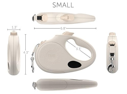 TUG Oval 360° Tangle-Free Retractable Dog Leash with Integrated Waste Bag Dispenser (Small, Cream) - color: Cream, size: Small