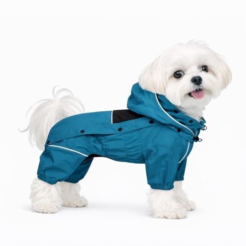 LOVELONGLONG Waterproof Dog Raincoat with Removable Hood – Outdoor Full Body Dog Jacket, Windproof Snowproof Shell Suit – All Season Pet Rain Gear Ocean Teal XXS - color: Ocean Teal, size: XXS (Back 9")