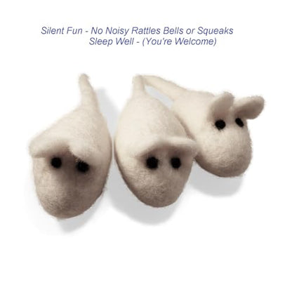 Cat Mouse Toys - 3 Felted Wool Mouse Toys Without Catnip for Indoor Cats and Kittens - Large Handmade Mice - White