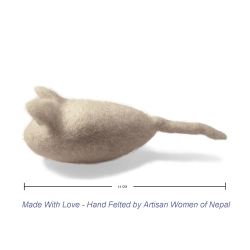 Cat Mouse Toys - 3 Felted Wool Mouse Toys Without Catnip for Indoor Cats and Kittens - Large Handmade Mice - White