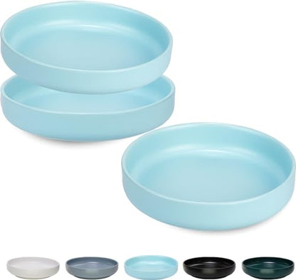 Ceramic Cat Bowls, Shallow Cat Dishes for Food and Water, 6 Inch Matte Finish Wide Cat Food Bowl, Whisker Fatigue Free Pet Puppy Kitten Bowl Set of 3, Dishwasher Safe - color: Blue-3pack