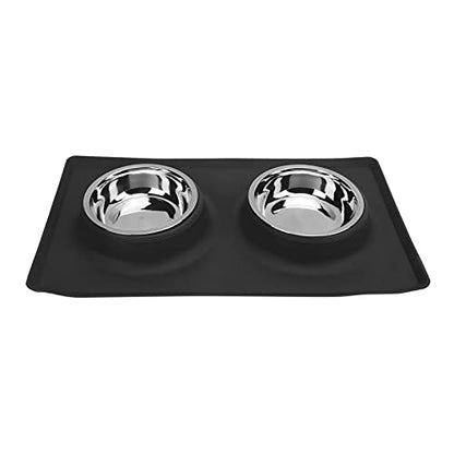 GLOGLOW Nan Dog Bowls with Non Slip Silicone Mat, Stainless Steel Double Bowls Set, Foldable for Small Medium Dogs and Cats Dog Daily Necessities (Black)