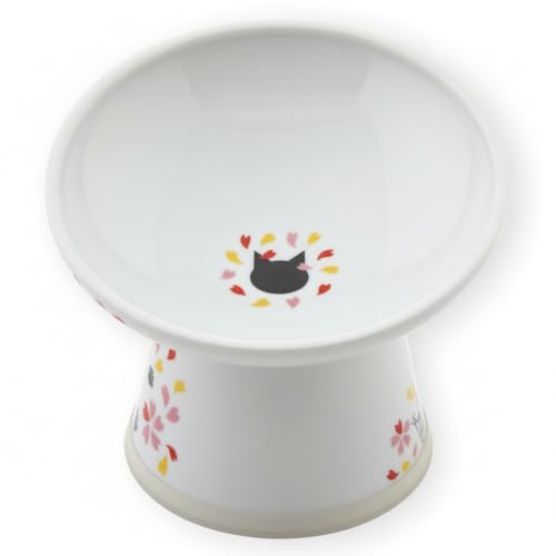 Necoichi Raised Cat Food Bowl – Ceramic Elevated 15° Tilted Bowl for Whisker Fatigue, Dishwasher & Microwave Safe, Non-Slip Anti-Vomiting Ergonomic Design (Sakura Floral, Extra Wide, 1.5-Cup Capacity) - color: Sakura, size: Large Extra Wide Tilted (1.5 Cu