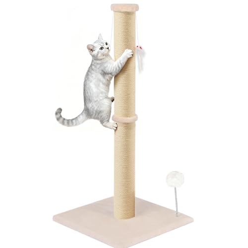 36 Inch Tall Cat Scratching Post – Sisal Cat Scratcher for Indoor Cats, Large Vertical Scratch Post, Sturdy Cat Scratch Pole Tower, Modern Cat Furniture for Kittens & Adults (Beige) - color: Beige, size: 36IN Tall Post