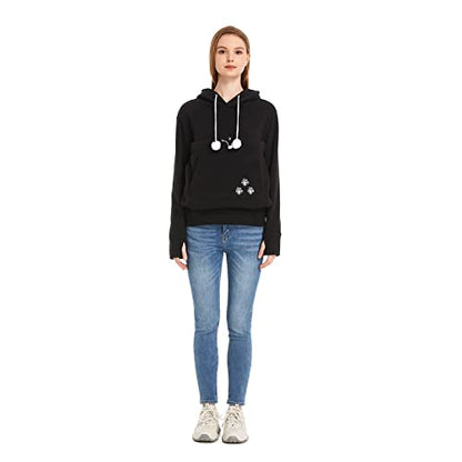 Unisex Big Pouch Hoodie Long Sleeve Fleece Pet Dog Holder Carrier Pullover Sweatshirt… - color: Black, size: XX-Large