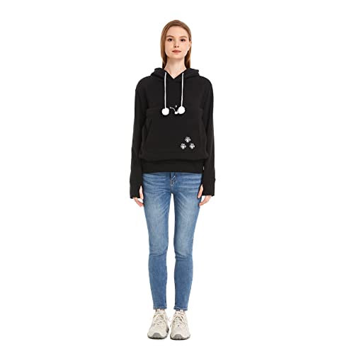 Unisex Big Pouch Hoodie Long Sleeve Fleece Pet Dog Holder Carrier Pullover Sweatshirt… - color: Black, size: Medium