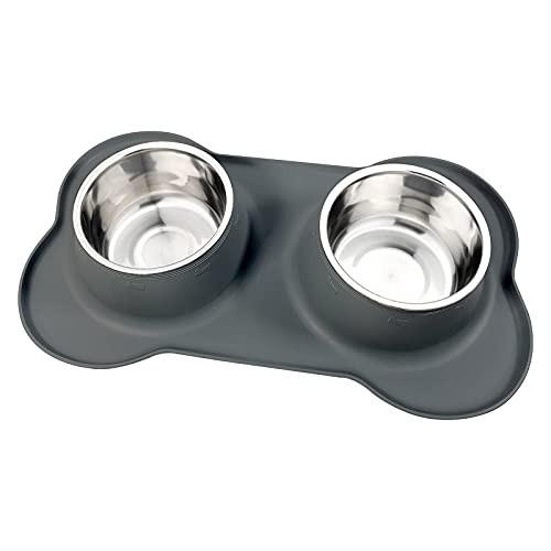 Dog Food Bowls Stainless Steel Dog Food & Water Bowl Set with No Spill No Slip Silicone Mat, Dog Dishes for Small Medium Size Dogs Pet Cat Puppy Food Feeding Bowls, Grey, 24oz, 3 Cup - color: Grey, size: 3 Cup/27 oz each