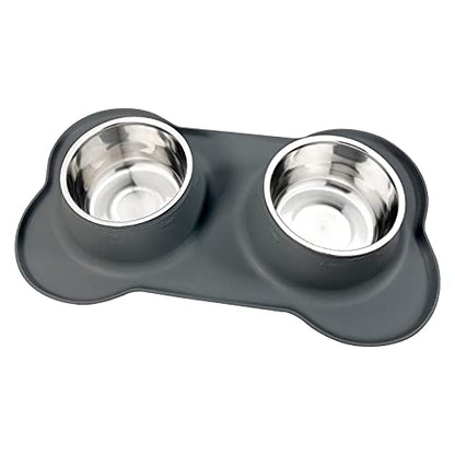 Dog Food Bowls Stainless Steel Dog Food & Water Bowl Set with No Spill No Slip Silicone Mat, Dog Dishes for Small Medium Size Dogs Pet Cat Puppy Food Feeding Bowls, Grey, 24oz, 3 Cup - color: Grey, size: 3 Cup/27 oz each