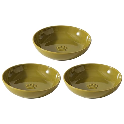 Havniva Ceramic Cat Bowl Whisker Friendly 5.5” Cat Dishes Shallow Cat Food Bowl Anti-Slip Pet Water Bowls for Indoor Cats, Wide Cat Food Dish Prevent Whisker Fatigue (3 Pack) - color: Matcha Green - B