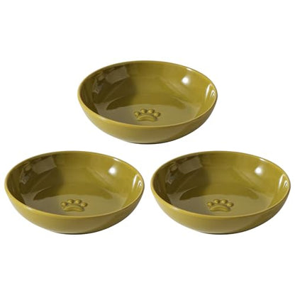Havniva Ceramic Cat Bowl Whisker Friendly 5.5” Cat Dishes Shallow Cat Food Bowl Anti-Slip Pet Water Bowls for Indoor Cats, Wide Cat Food Dish Prevent Whisker Fatigue (3 Pack) - color: Matcha Green - B