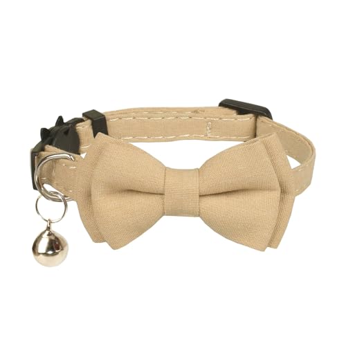 Breakaway Cat Collar, Removable Bowtie, Clear Bell, Safe Release, Quick Release.(Solid Beige) - color: Solid Beige