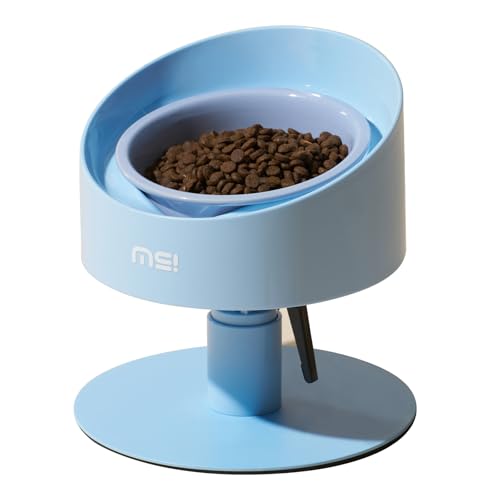 MS!MAKE SURE Adjustable Raised Cat Bowls, Ceramic Elevated Cat Bowls, Pet Bowl with Anti - Slip Rubber Pad, Leak - Proof, Lead & Cadmium Free, Whisker - Friendly, for All Life Stages of Age Blue - color: SF-Blue