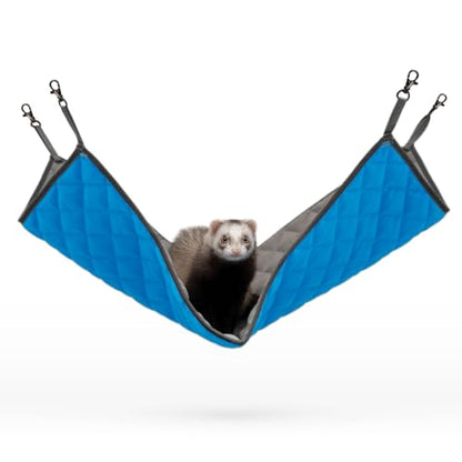 Paw Inspired Hanging Fleece Hammock for Ferrets, Rats, Chinchillas, Sugar Gliders, Small Pets | Hideout Toy for Guinea Pigs, Hamsters | Swivel Clips for Small Animal Cages (Gray/Blue) - color: Gray/Blue