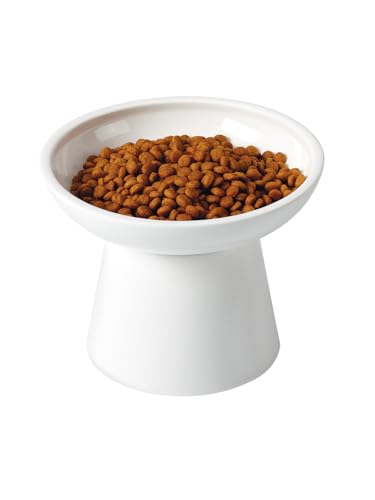 LoeJan Elevated Food and Water Bowls Set, Extra Wide and Raised Ceramic Feeder, Anti-Vomit Whisker-Free Pressure Cat Feeding Bowl for Kittens Adult Cats Small Dogs (White, Food Bowl) - color: White, size: Single (Food Bowl)