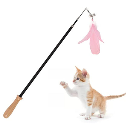 Retractable Cat Teaser Wand, 38.8in Telescopic Feather Toy with Carbon Fiber Rod and Bell for Indoor Kittens (Pink) - color: Pink