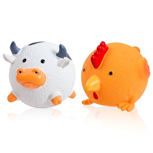Dog Toys Squeaky, Interactive Latex Rubber Cute Animal Pet Toy Pack Squeak Balls for Puppy Small Medium Breed Dogs - style: Cow, Chicken