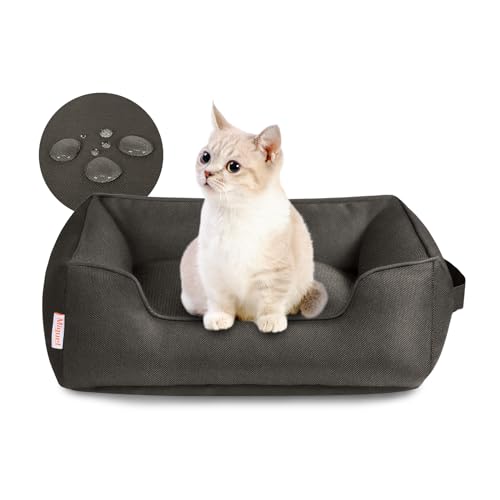 Miguel Outdoor Waterproof Cat Bed with Side, Oxford Durable Dog Bed for Small Dog Easy Clean, All Weather Rectangle Medium Pet Bed Bolster Tough Puppy Bed Scratch Resistant Removable Cover, 20 inches - color: Brown - Waterproof Oxford, size: S (20" x 19"