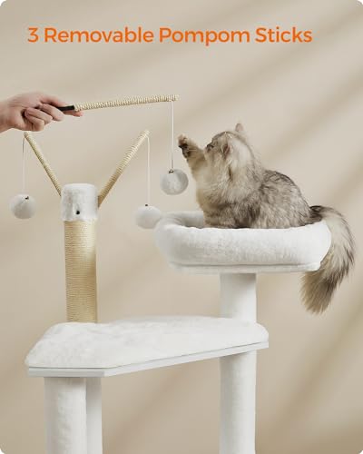 Feandrea Cat Tree with Litter Box Enclosure, 59-Inch Modern Cat Tower, 2-in-1 Condo with Scratching Posts, Washable Removable Cushion, Cloud White UPCT113W01 - color: Cloud White