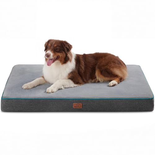 Bedsure Memory Foam Dog Beds Large Sized Dog - Orthopedic Pet Beds for Crate with Removable Washable Cover and Nonskid Bottom, Plush Flannel Fleece Top Pet Mat, Grey - color: Grey, size: 35"L x 22"W x 3"Th