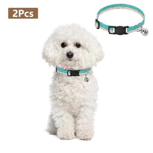 2 Pack Cat Collar Horizontal Brown Cream Kitten Bell Collar, Adjustable 10.6 to 17.1 Inches - color: Horizontal Brown Cream