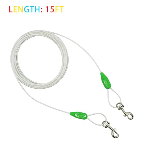 Petest 15ft Reflective Tie-Out Cable for Small Dogs Up to 35 Pounds - color: Green & Silver, size: 35lbs15ft