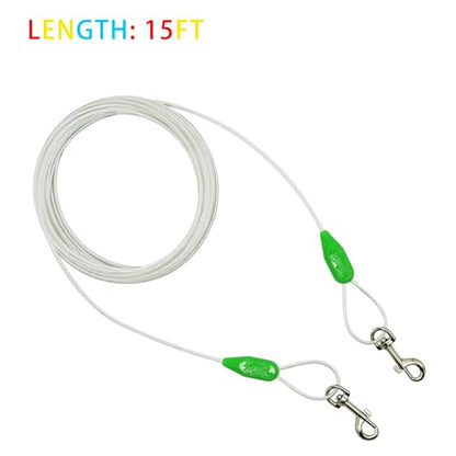 Petest 15ft Reflective Tie-Out Cable for Small Dogs Up to 35 Pounds - color: Green & Silver, size: 35lbs15ft
