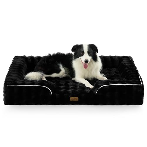 COZY KISS Orthopedic Dog Bed for Extra Large Dog, Soft and Warm Faux Fur Sofa for Giant Pet Up to 150 lbs, Foam Bolster Anti-Slip Couch with Washable Removable Cover, XXL 48x35x8 inch, Black - color: Black, size: 48x35x8 inch