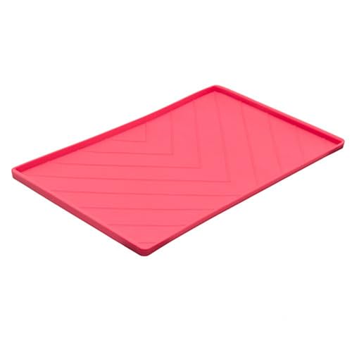Messy Mutts Silicone Non-Slip Dog Bowl Mat with Raised Edge and Two Sides Reinforced with Metal Rods, Medium, 20" x 12", Dark Grey