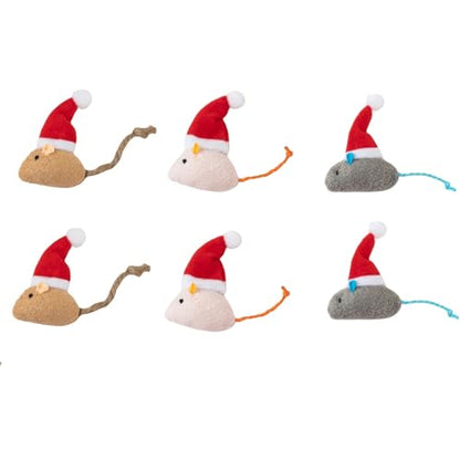 6 Packs Catnip Toys Interactive Toy Christmas Hat Costume Plush Mouse Shaped Cat Toys - size: 6 Bent hat Christmas mice