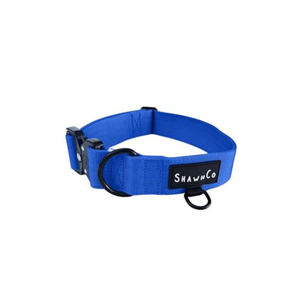ShawnCo Basecamp Dog Collar- Premium, Adjustable, Heavy-Duty Nylon Tactical Dog Collar with Metal Buckle for Medium and Large Dogs (Electric Blue, M) - color: Electric Blue, size: M- No Handle