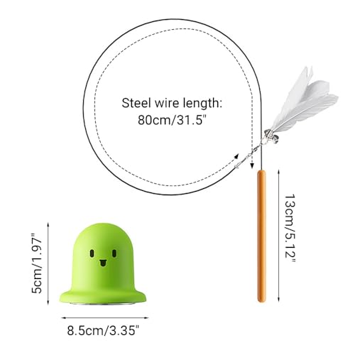 Cat Teaser Toy, Ghost Wand Teaser with Suction Base, Cats Interactive Toys with Bell for Indoor Cat, Sticks to Window Glass Tile - color: Green