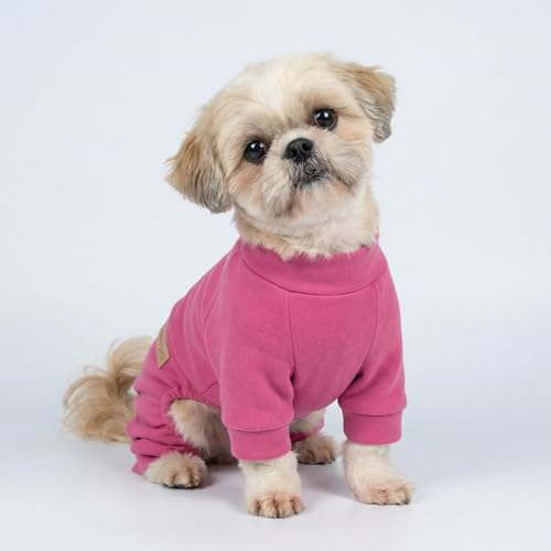 Fitwarm 2 Pack Lightweight Fleece Dog Pajamas, Warm Winter Clothes for Small Dogs Girl, Cozy Pet Onesie with Feet, Medium Violet Red, Light Pink, XS - color: Pink, size: X-Small