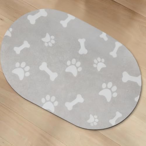 Oval Dog Feeding Mats, Cat Food Mat, Absorbent Dog Mat for Food and Water Bowls, Easy Clean Silicone Mat for Food Bowls & Litter Areas | Cat Litter Mat | Ideal for Dog and Cat Owners - size: 17"x28"