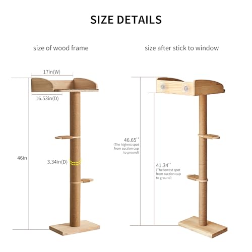 Cat Window Perch with Tall Scratching Posts, Inside 48 in Tall Climbing Tree Hammmock Mounted with Suction Cups for Climbing, Bird Watching, and Play, Supports 45 lbs