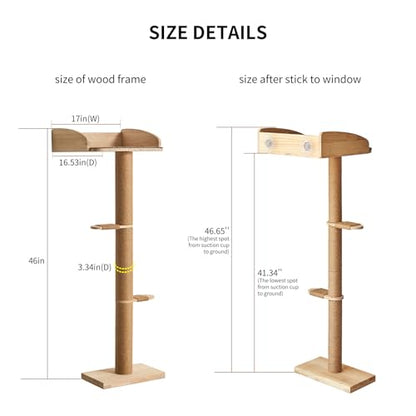 Cat Window Perch with Tall Scratching Posts, Inside 48 in Tall Climbing Tree Hammmock Mounted with Suction Cups for Climbing, Bird Watching, and Play, Supports 45 lbs