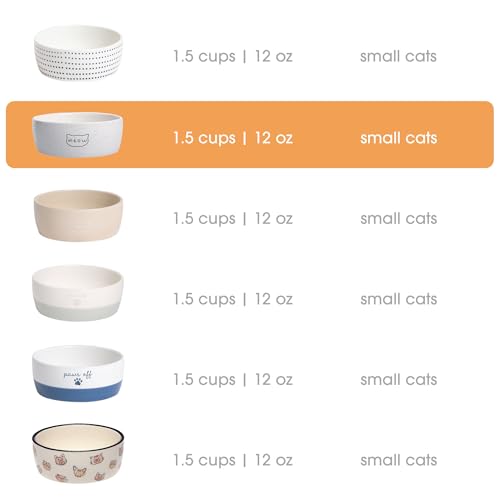 Pearhead Ceramic Meow Cat Bowl, Holds 12 oz, Whisker-Friendly Pet Dish for Food and Water, Modern Speckled White - color: Speckled "Meow", size: Single Bowl