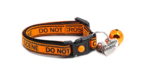 Crime Scene Cat Collar with Bell & Charm | Adjustable Large Size or Kitten Collar | Safety Breakaway Collar (Small(10lbs & Less), Orange) - color: Orange, size: Small(10lbs & Less)